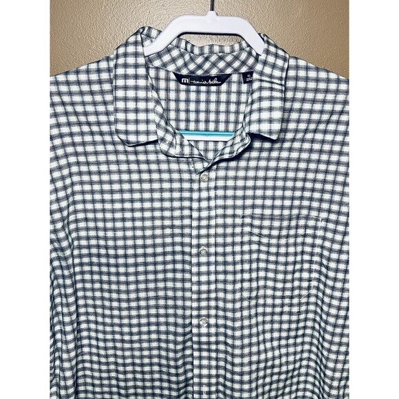 Travis Mathew Mens Size XL White Grey Black Plaid Button Down Short Sleeve Shirt - Picture 3 of 12